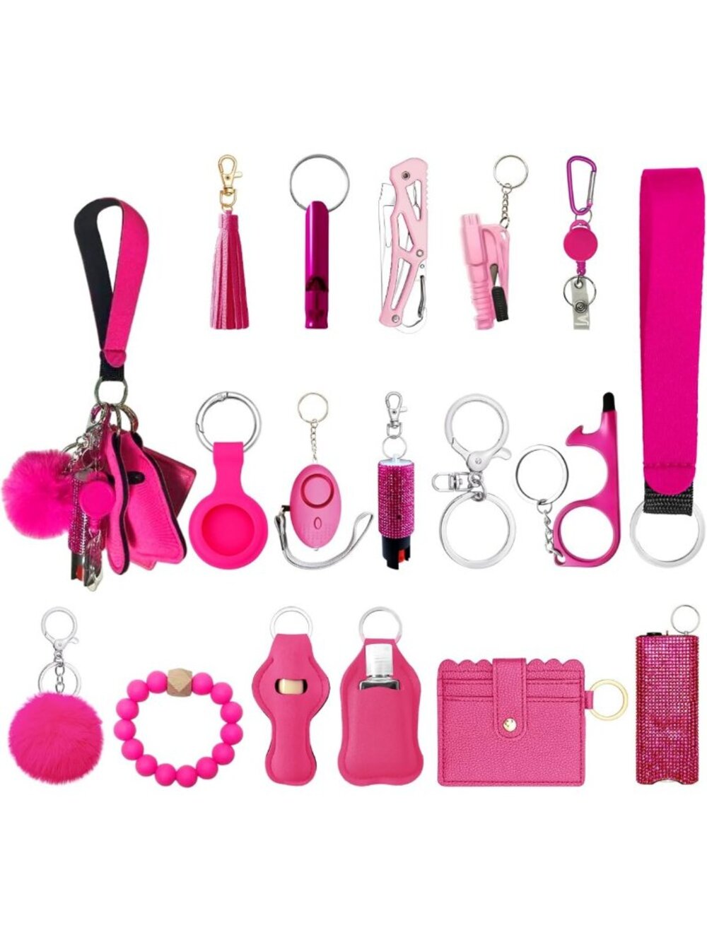 Stylish Wristlet Keychain Set with Wallet Card Holder & Pom Pom AirTag Accessory